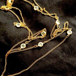 Vintage Gold-tone Rhinestone Station Necklace Long